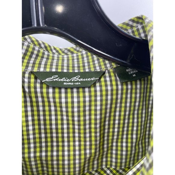 Eddie Bauer Women's Button Down Collar Shirt Green Checker Medium 100% Cotton - Picture 3 of 10